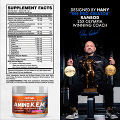 Close-up of Evogen Amino KEM canister label highlights ingredients