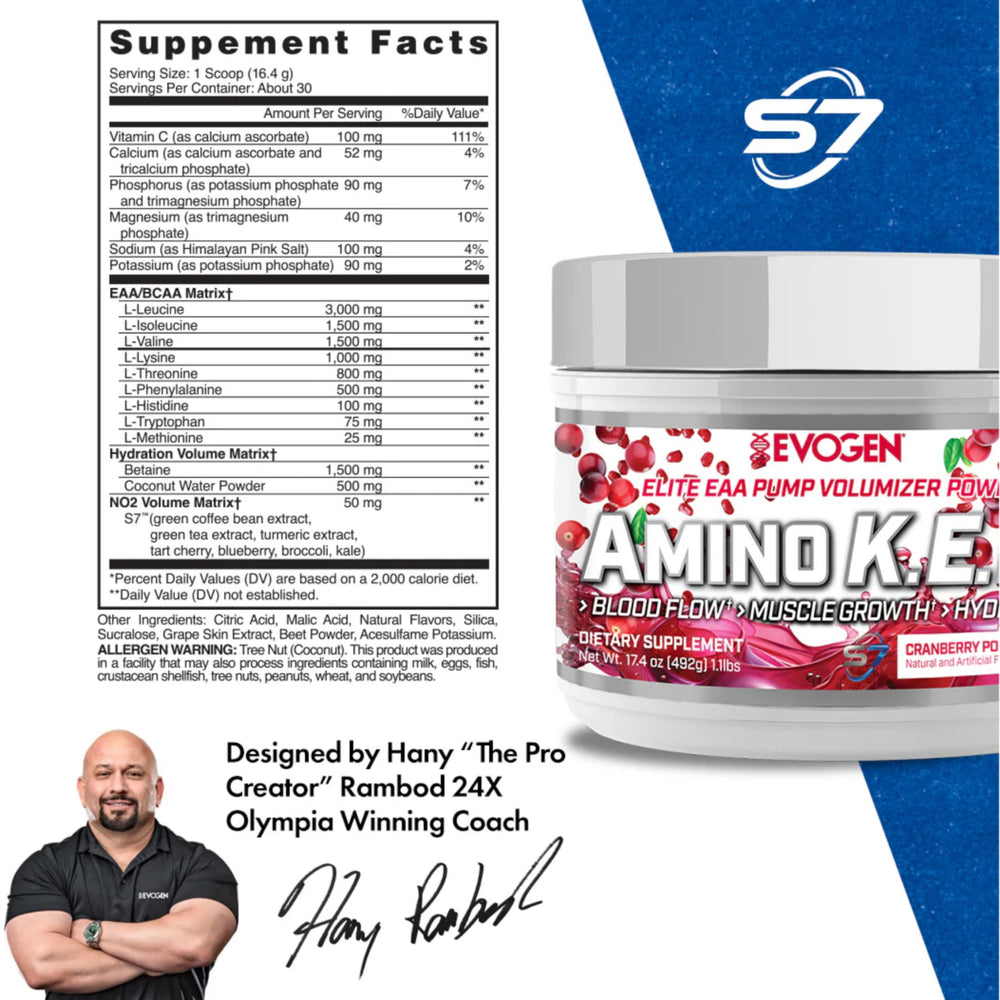 Evogen Amino K.E.M. glass with powder mix for recovery and pumps.