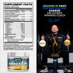 Evogen Amino K.E.M. label panel emphasizes S7 nitric oxide and BCAA blend.
