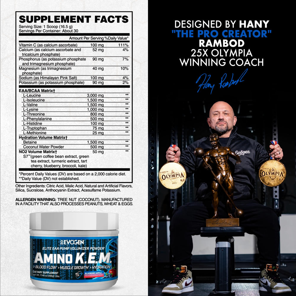 Scoop of Evogen Amino K.E.M. powder ready for pre-workout fueling.