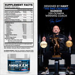 Scoop of Evogen Amino K.E.M. powder ready for pre-workout fueling.