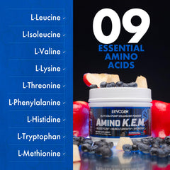 Measuring scoop beside Evogen Amino K.E.M. bottle for convenient daily use.