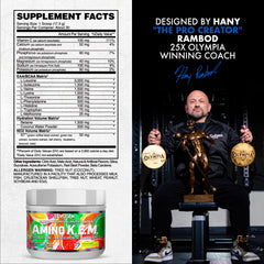 Evogen Amino K.E.M. scoop highlighting precise serving for consistent amino intake.