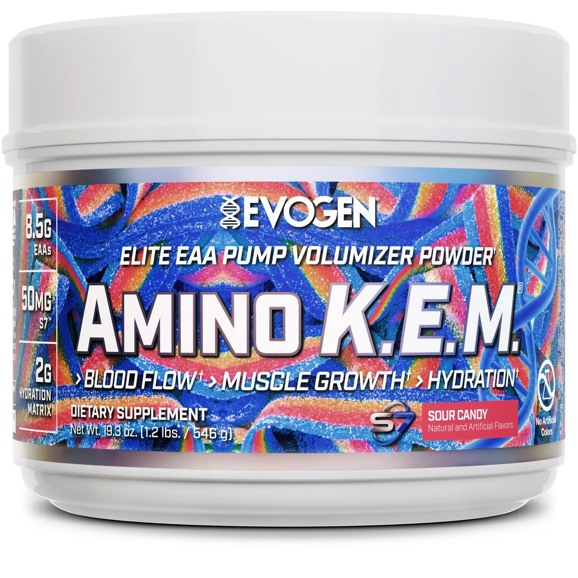 Evogen Amino K.E.M. full-spectrum EAAs and BCAAs powder for balanced performance.