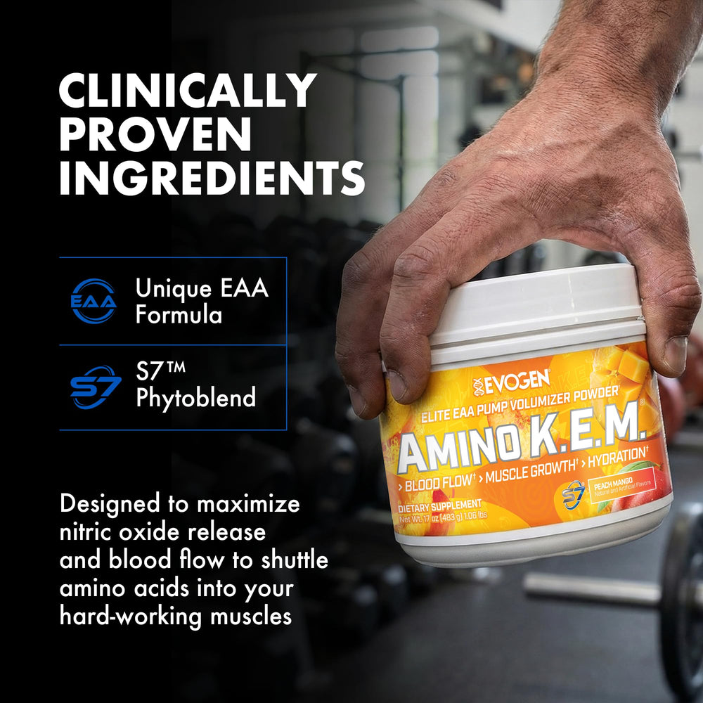 Evogen Amino K.E.M. peach mango dissolving for a refreshing drink