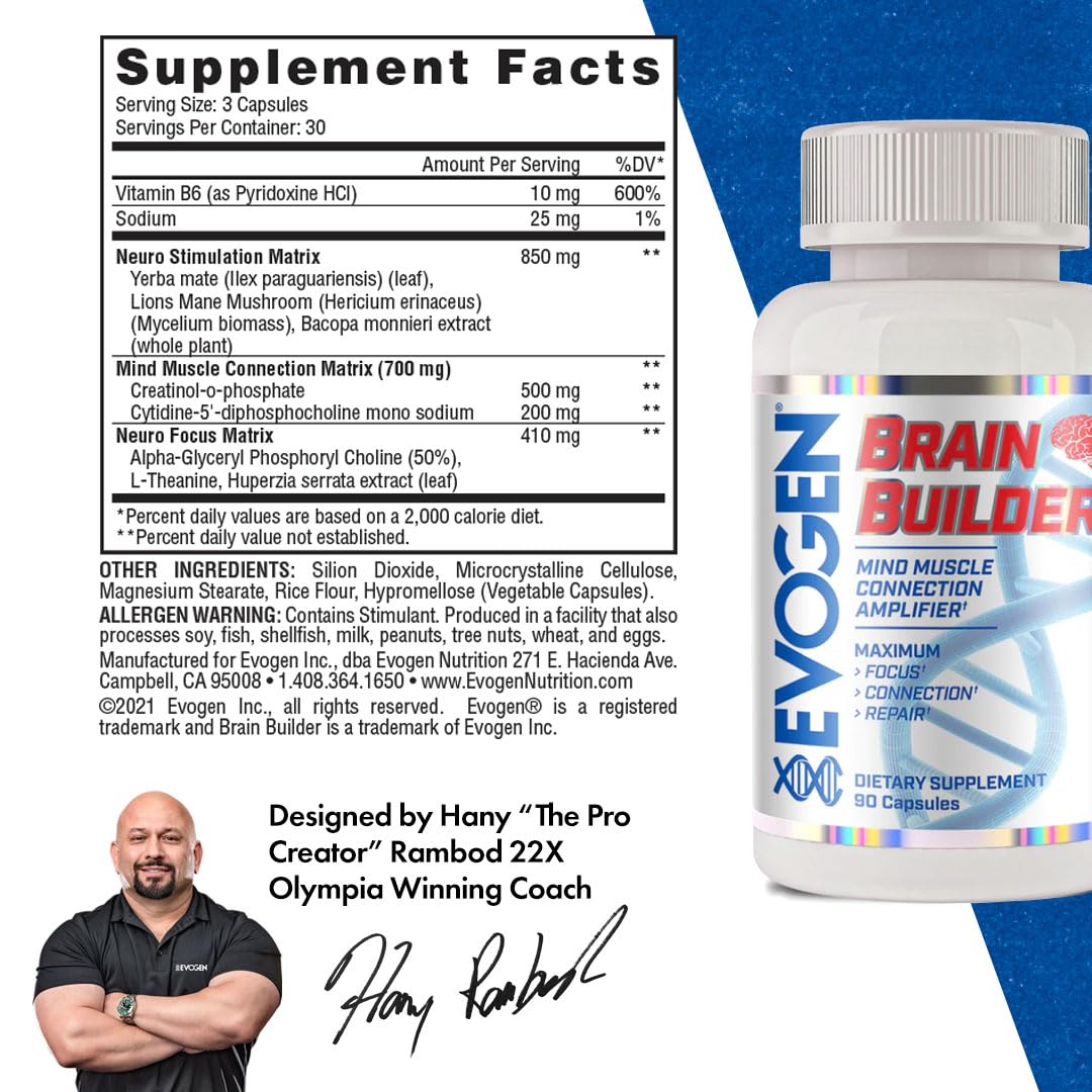 Close-up of Evogen Brain Builder capsules for sharper focus and mental clarity.