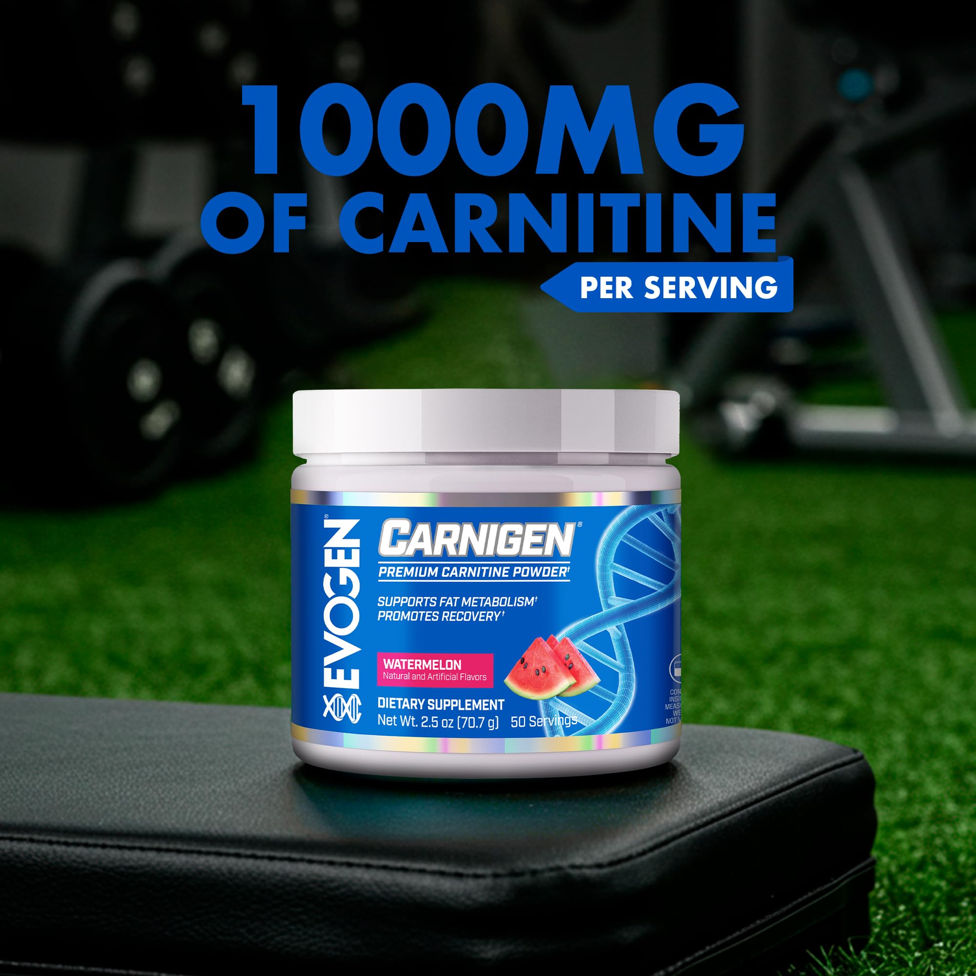 Evogen Carnigen label closeup highlights L-Carnitine matrix and BioPerine for absorption