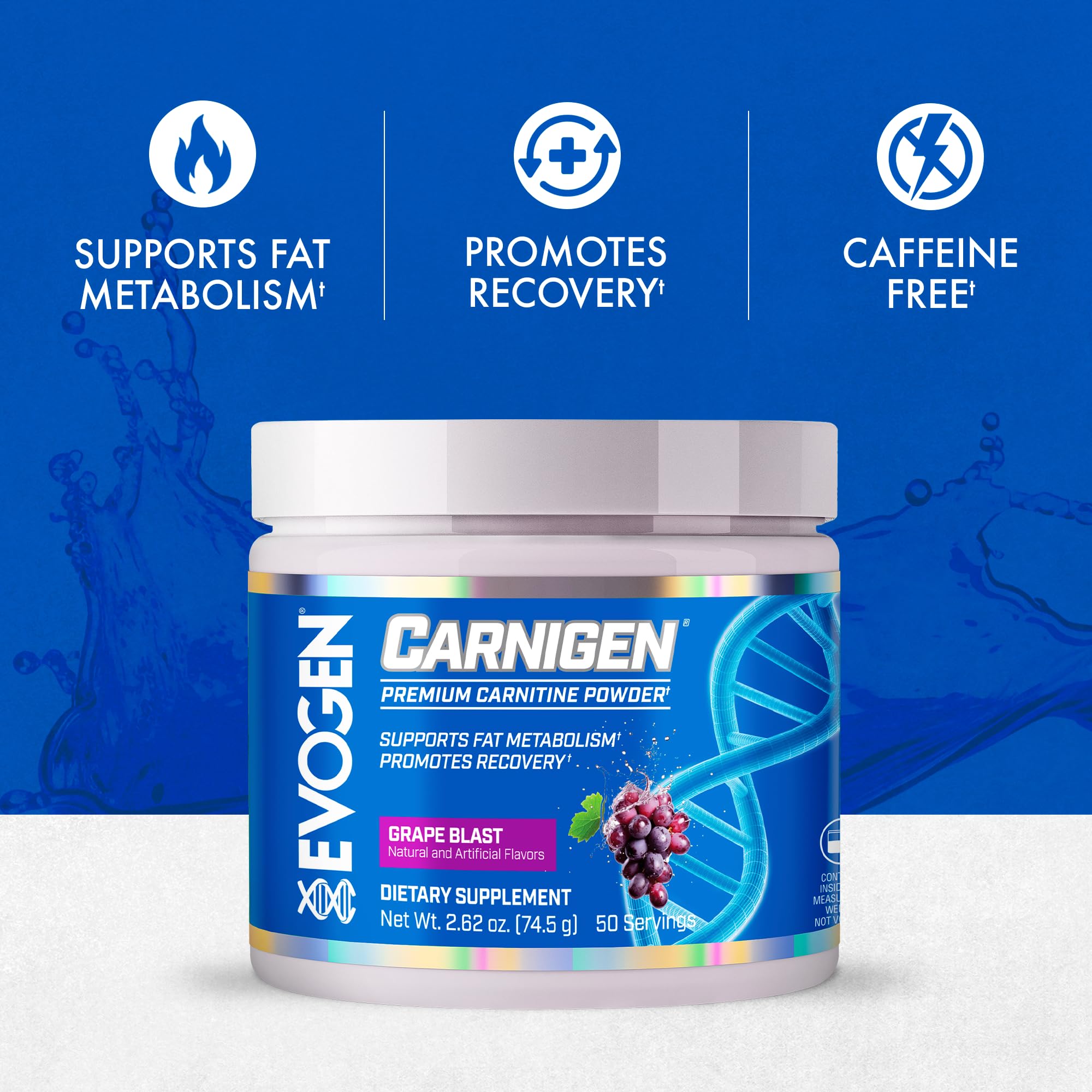 Evogen Carnigen label close-up shows BioPerine for enhanced absorption