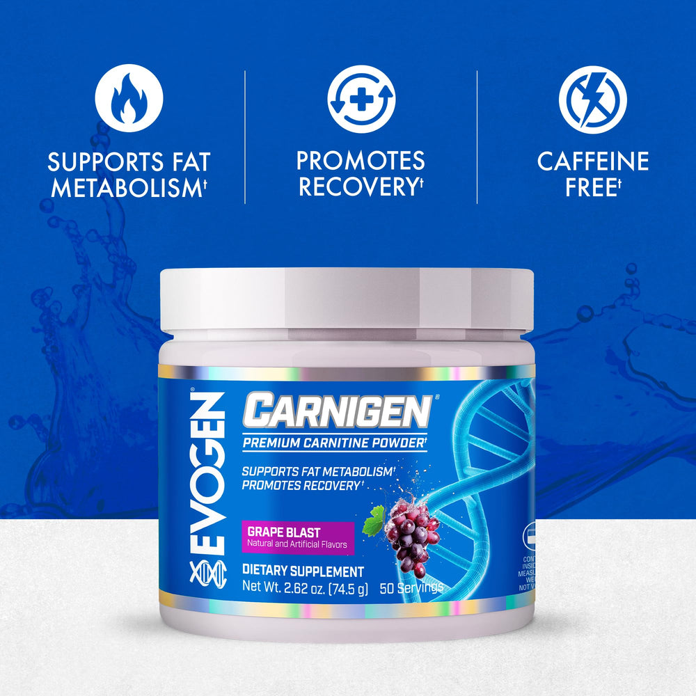 Evogen Carnigen label close-up shows BioPerine for enhanced absorption