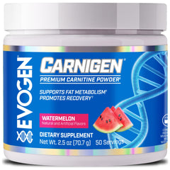 Evogen Carnigen Watermelon bottle shows stimulant-free fat metabolism support for energy and recovery