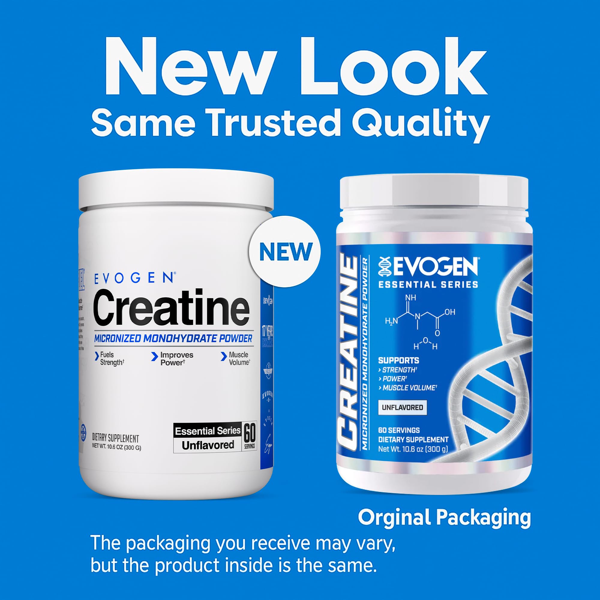 Evogen Creatine Monohydrate powder label displays pro‑designed formula