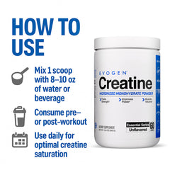 Evogen Creatine Monohydrate powder science, micronized for superior absorption