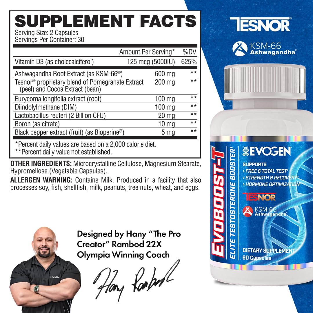 Evogen Evoboost-T capsules close-up highlighting a clean wellness design and recovery potential.