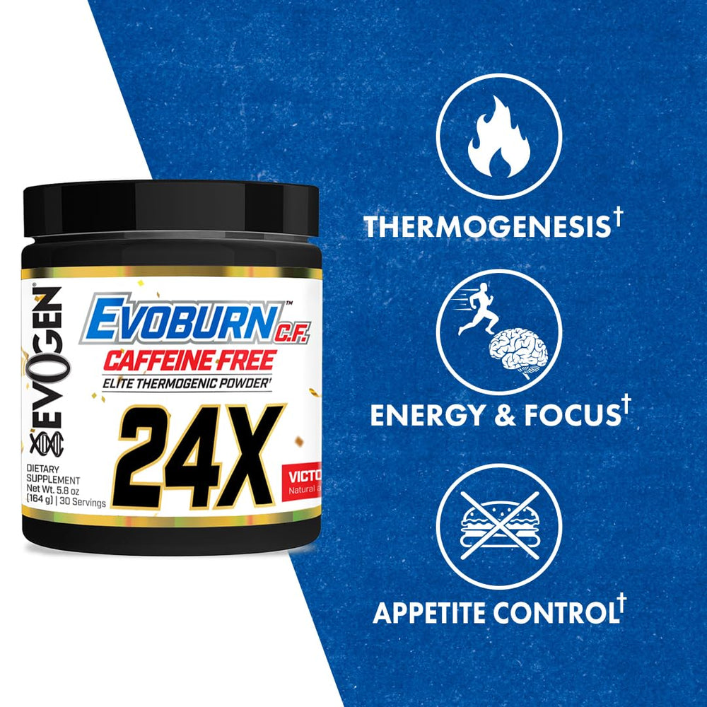 Evogen Evoburn caffeine-free capsules closeup for clean energy.