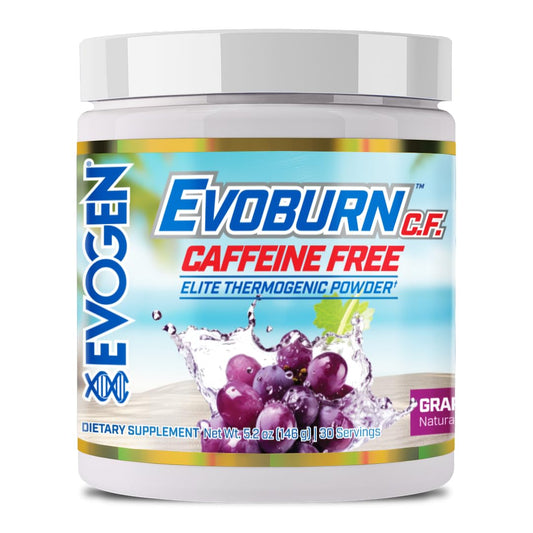 Evogen Evoburn Caffeine Free grape blast bottle promotes clean energy and focus.