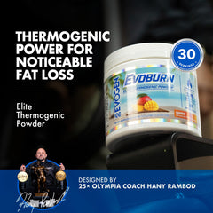 Evogen Evoburn mango bottle back label highlighting ingredients for metabolism