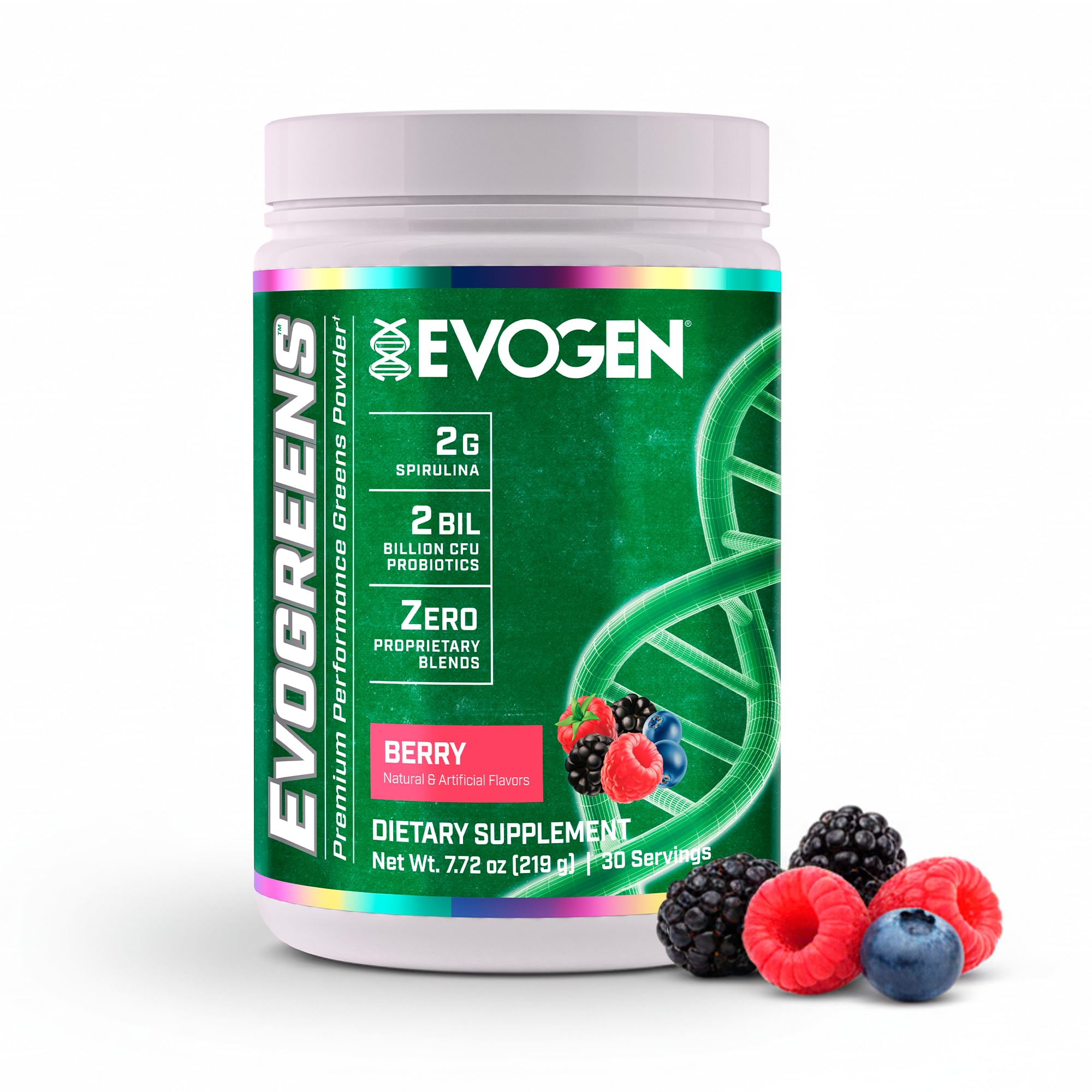 Evogen Evogreens berry bottle pour for easy daily greens boost
