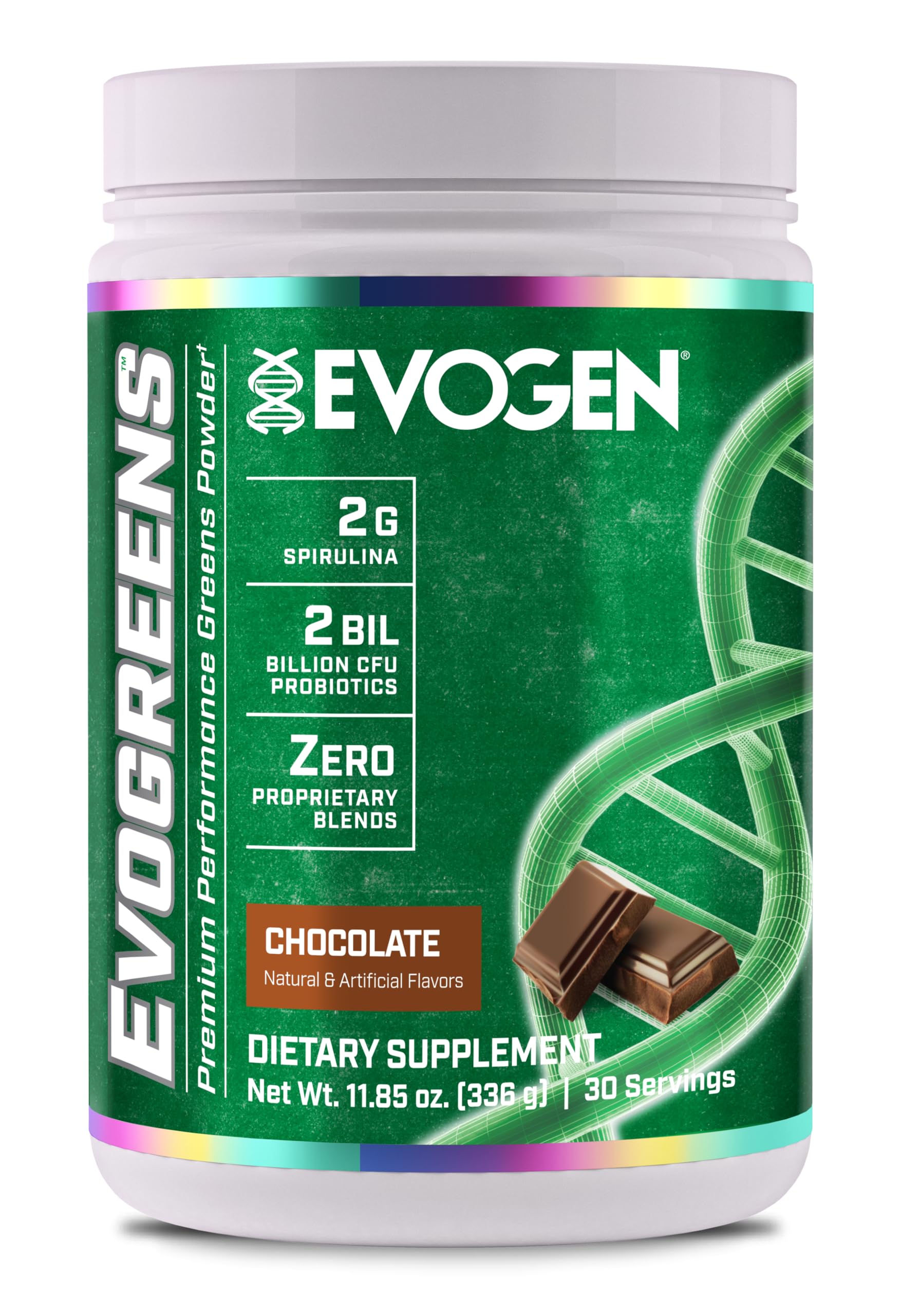 Evogen Evogreens chocolate bottle ready for a quick daily greens boost.