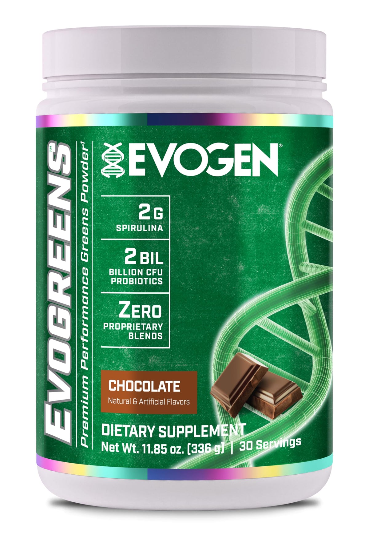 Evogen Evogreens chocolate bottle ready for a quick daily greens boost.