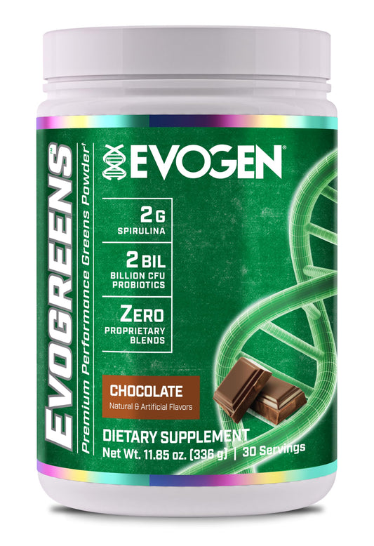 Evogen Evogreens chocolate bottle ready for a quick daily greens boost.