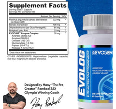 Evogen Evolog ingredient stack close-up shows digestive enzymes for better absorption.