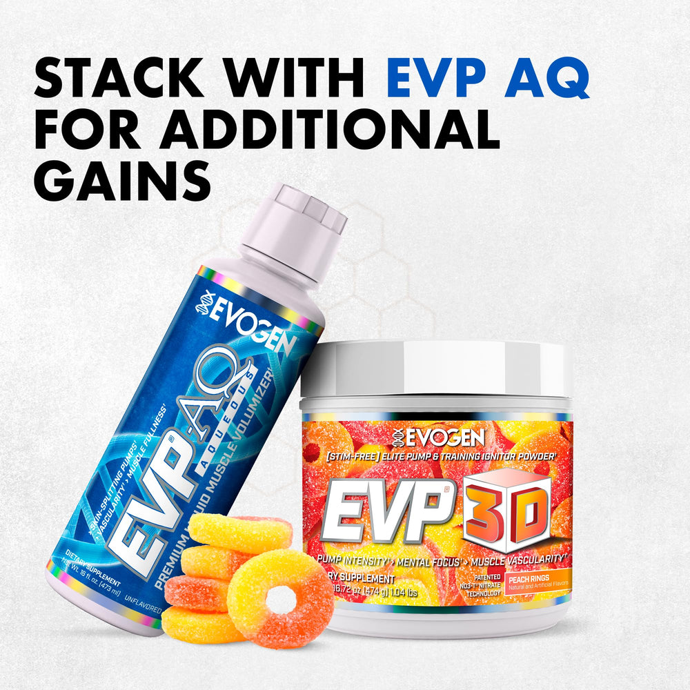 Evogen EVP-3D product image showing creatine monohydrate for muscle volume and hydration.
