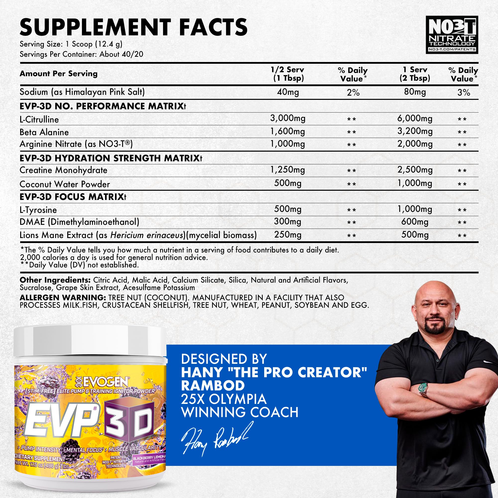 Scoop-dosing image of EVP-3D for accurate pre-workout servings.
