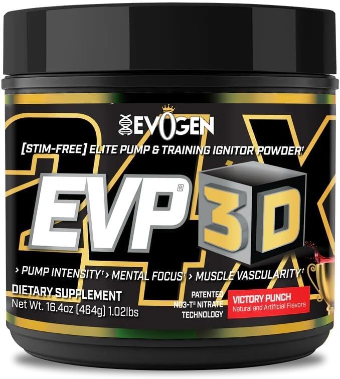Evogen EVP 3D scoop image shows a sugar-free, stimulant-free pre workout ready for training