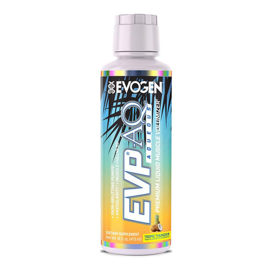 Evogen EVP AQ bottle front view showing hydration-focused pre-workout formula.