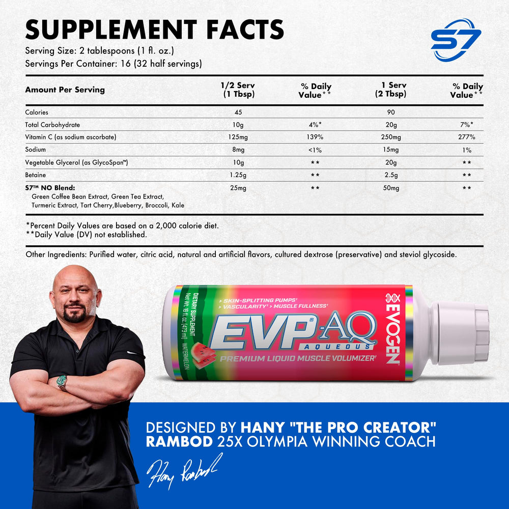 Evogen EVP AQ bottle with strength-boost focus signals performance potential.