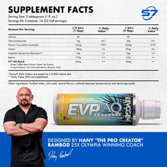 Close-up of Evogen EVP AQ label highlighting premium glycerol blend.