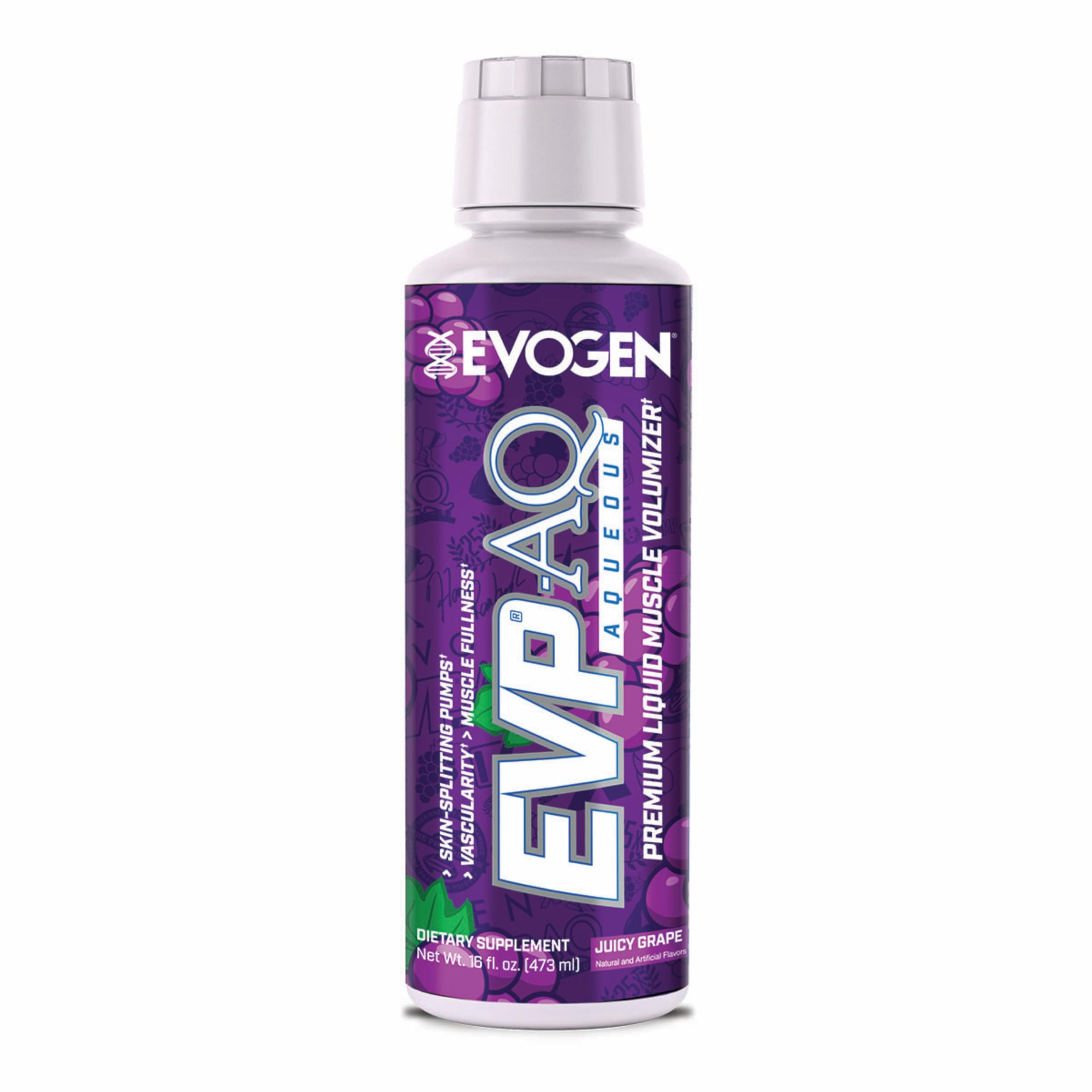 Evogen EVP AQ liquid bottle close-up for hydration and pump support during workouts.