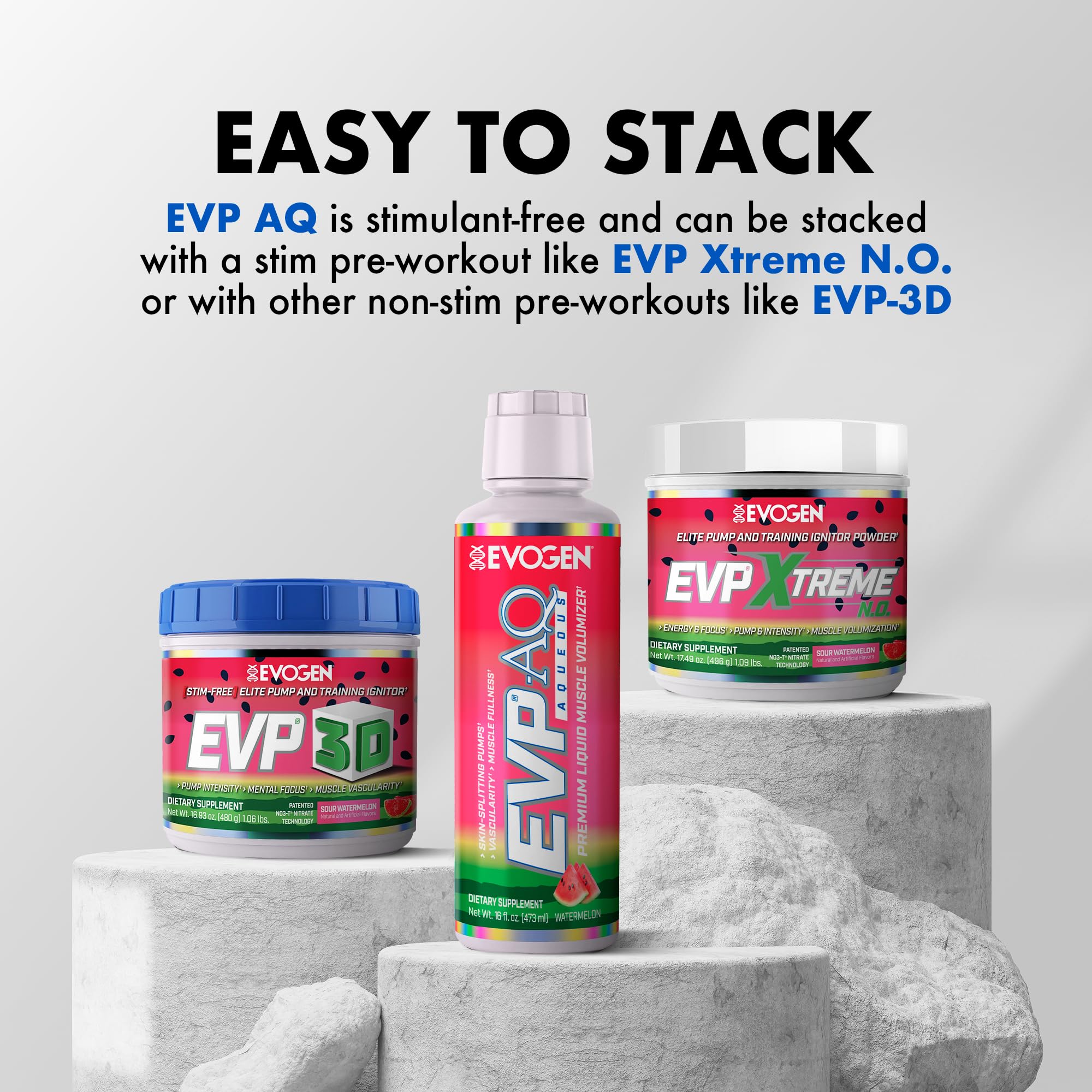 Evogen EVP AQ liquid close-up shows glycerol-rich formula for fuller muscles.