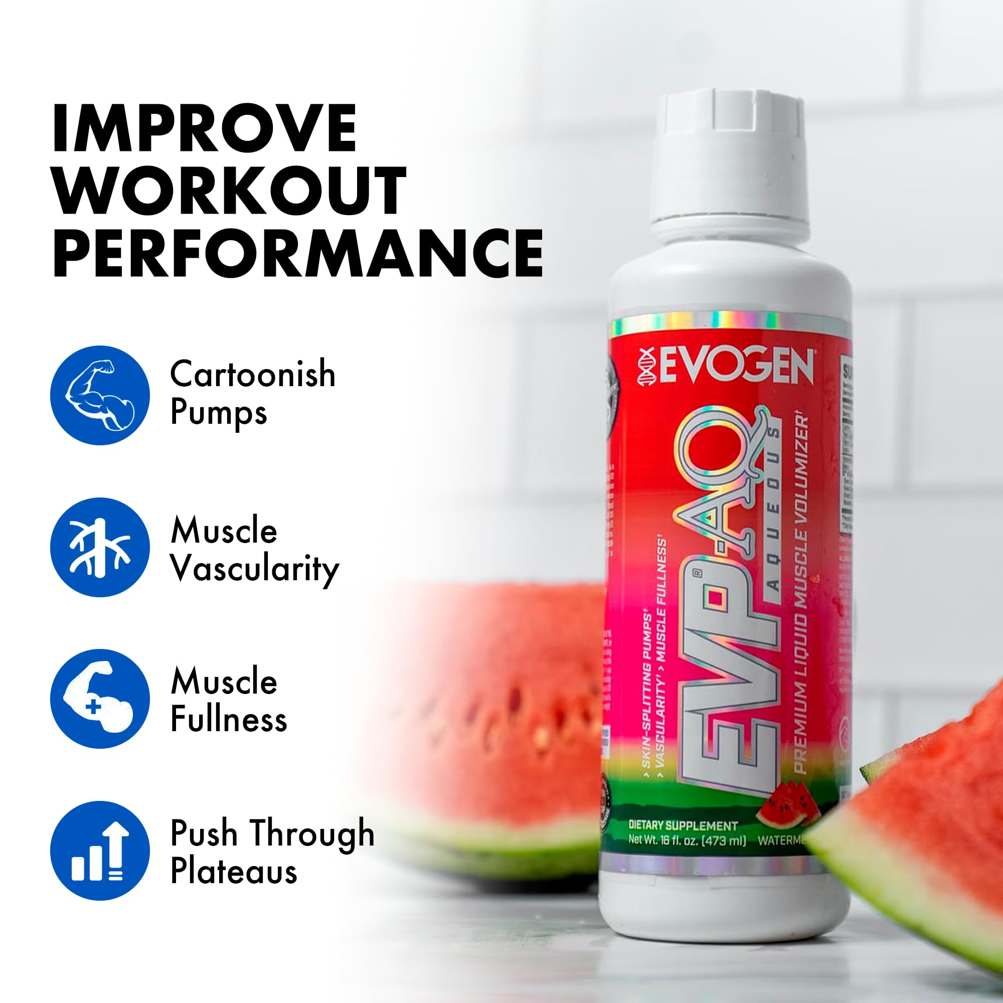 Evogen EVP AQ nitric oxide blend image suggests improved blood flow during workouts.