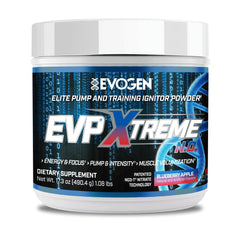 Evogen EVP Xtreme NO bottle in Blueberry Apple for energized workouts.