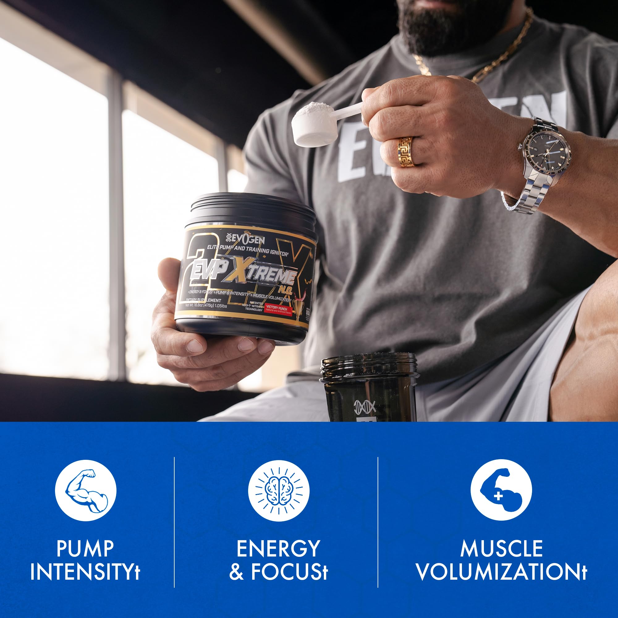 Prepared Evogen EVP Xtreme NO in glass with ice for hydration energy during training.