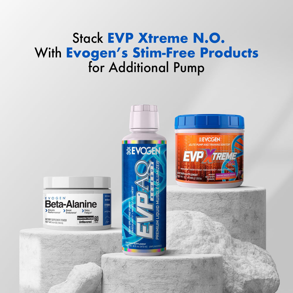Evogen EVP Xtreme NO orange flavor powder conveys sugar-free energy.