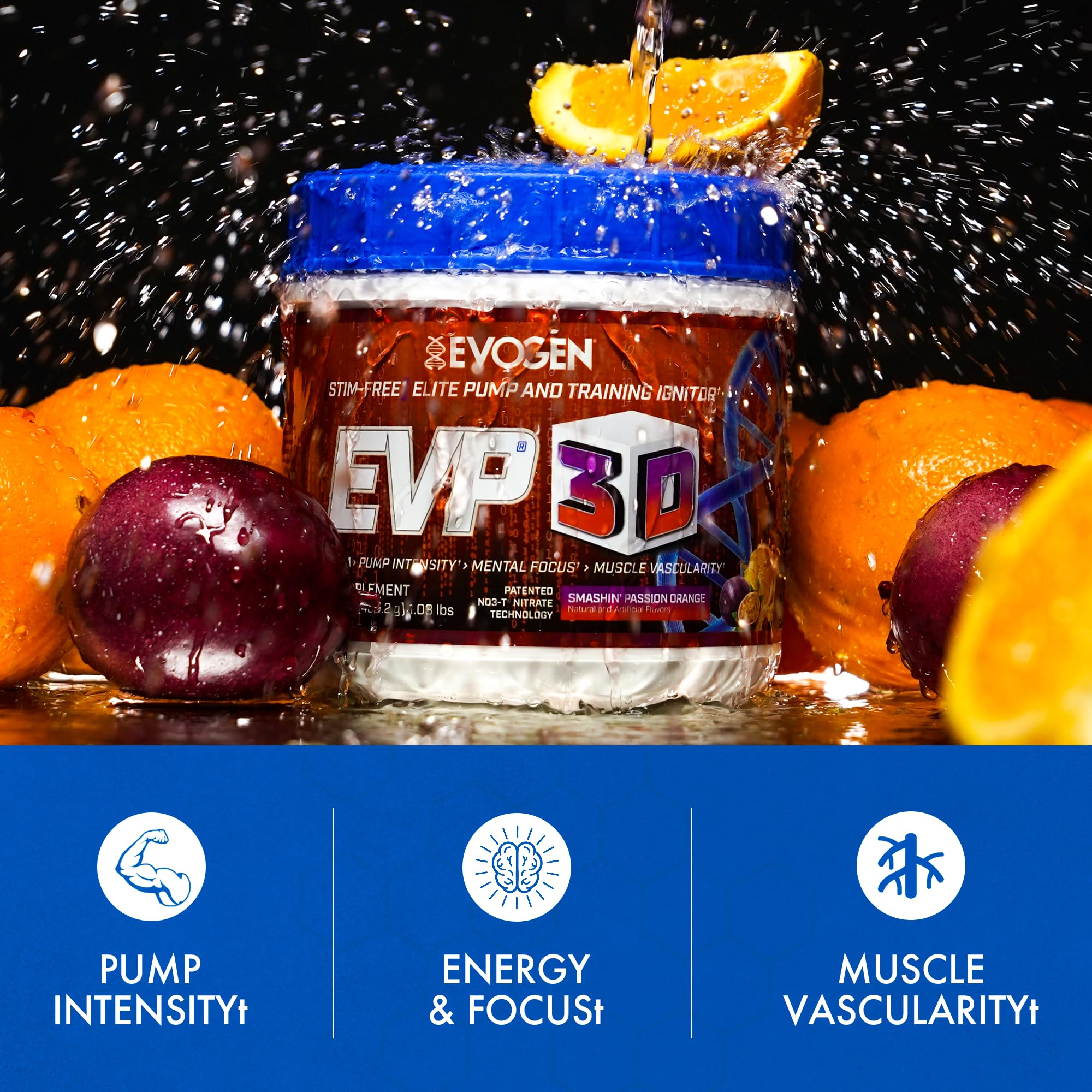 Evogen EVP3D bottle sideview showcases compact gym-friendly design.