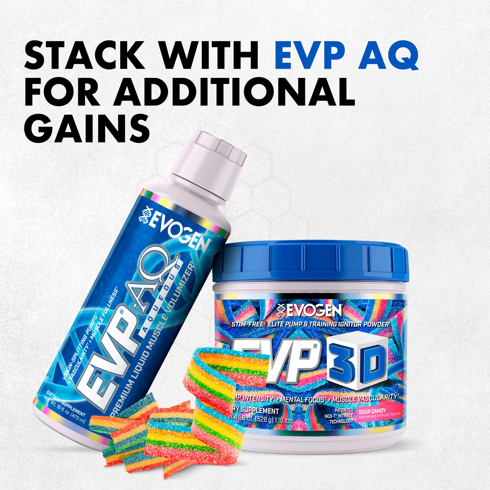 Evogen EVP3D glass with water and scoop, hydration-friendly mix.