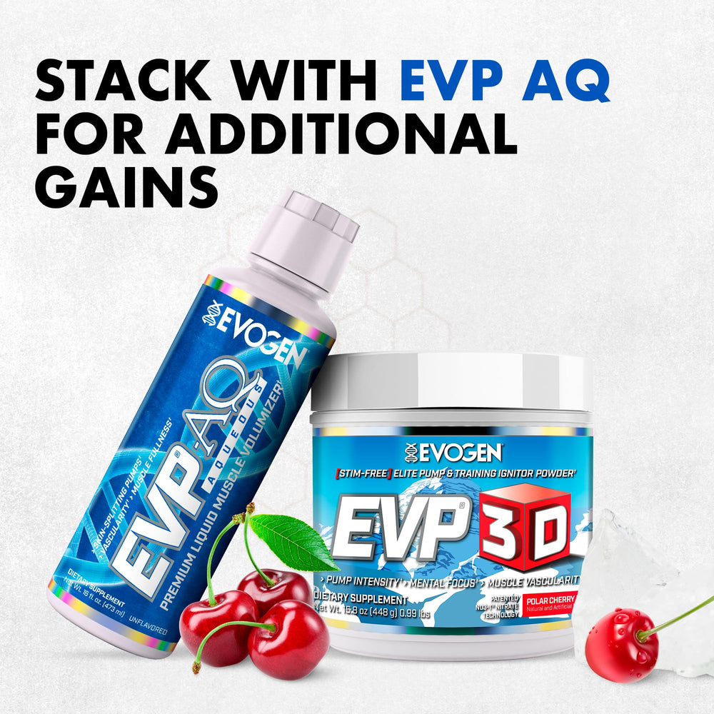 Evogen EVP 3D nutrition panel glance shows clean ingredient profile
