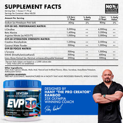 Evogen EVP3D scoop beside bottle illustrates convenient serving for quick workouts.