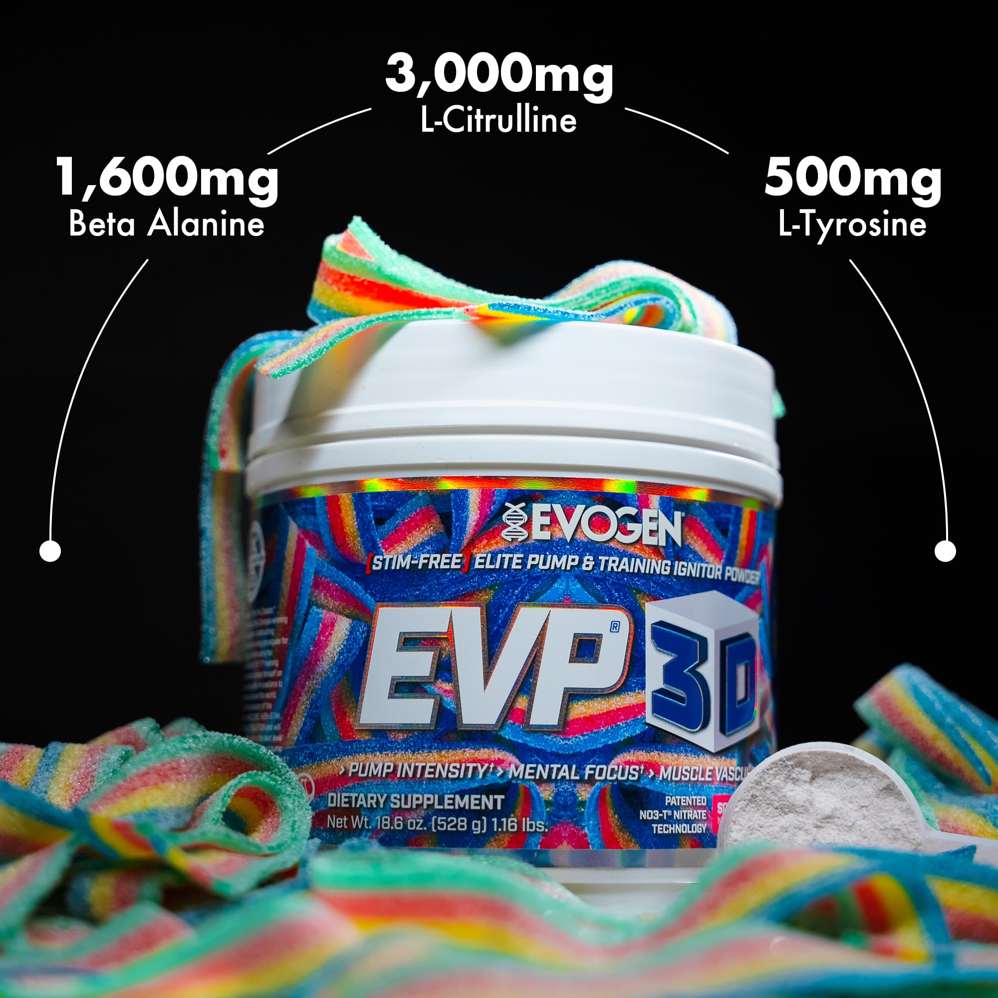 Evogen EVP3D sour candy flavor serving for tasty energy.