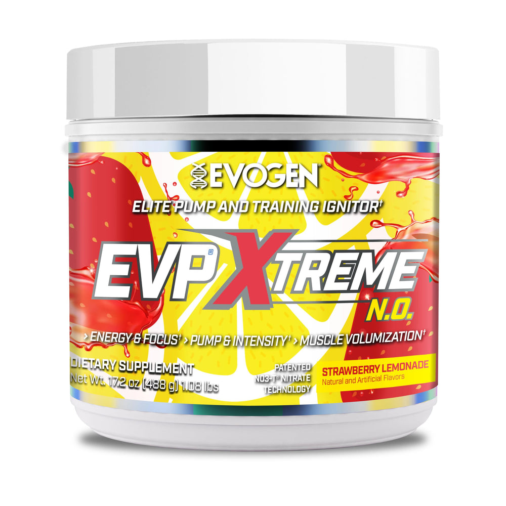 Evogen EVP Xtreme NO bottle front showing energy-boosting formula