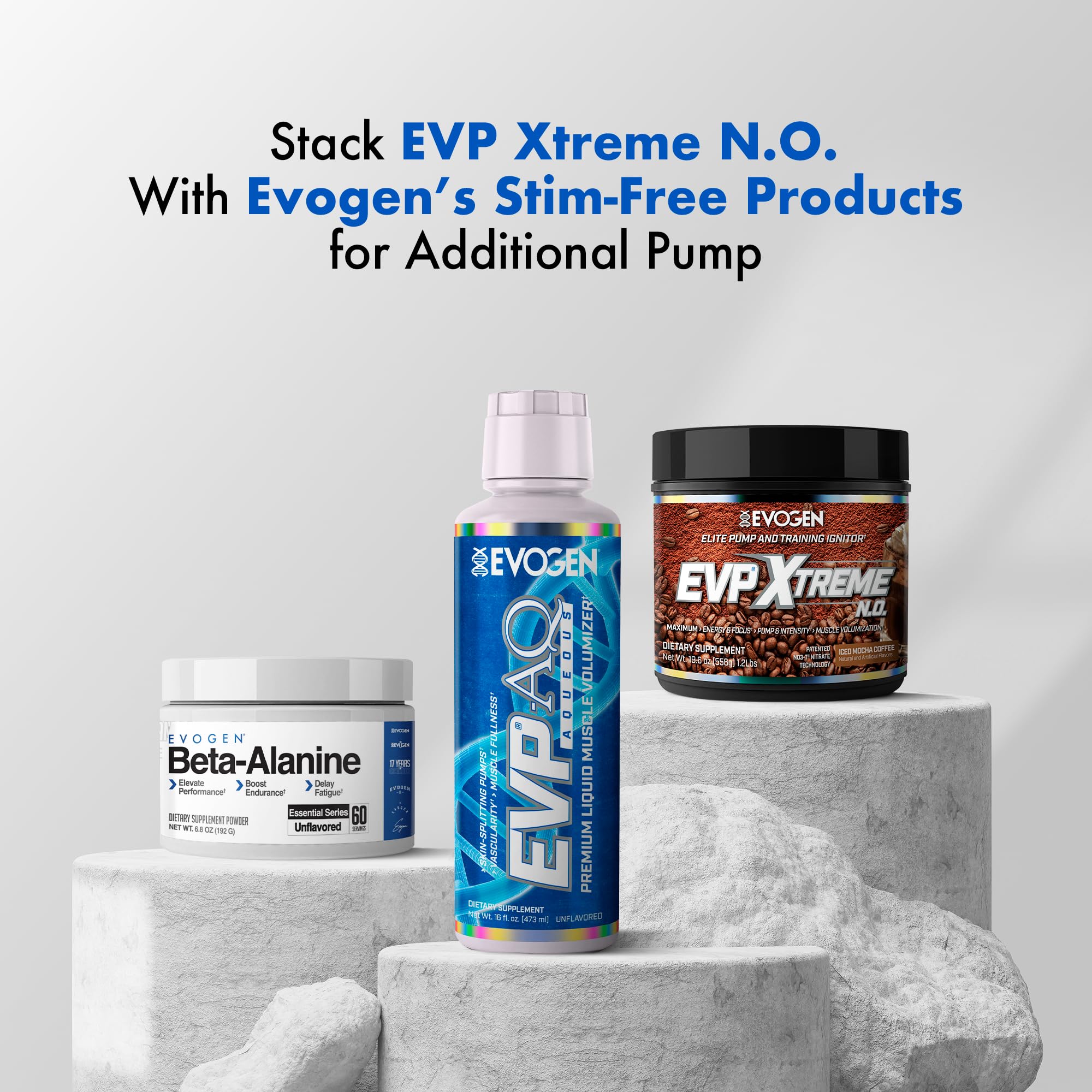 Evogen EVP Xtreme NO dosing spoon rests beside tub for easy scooping.