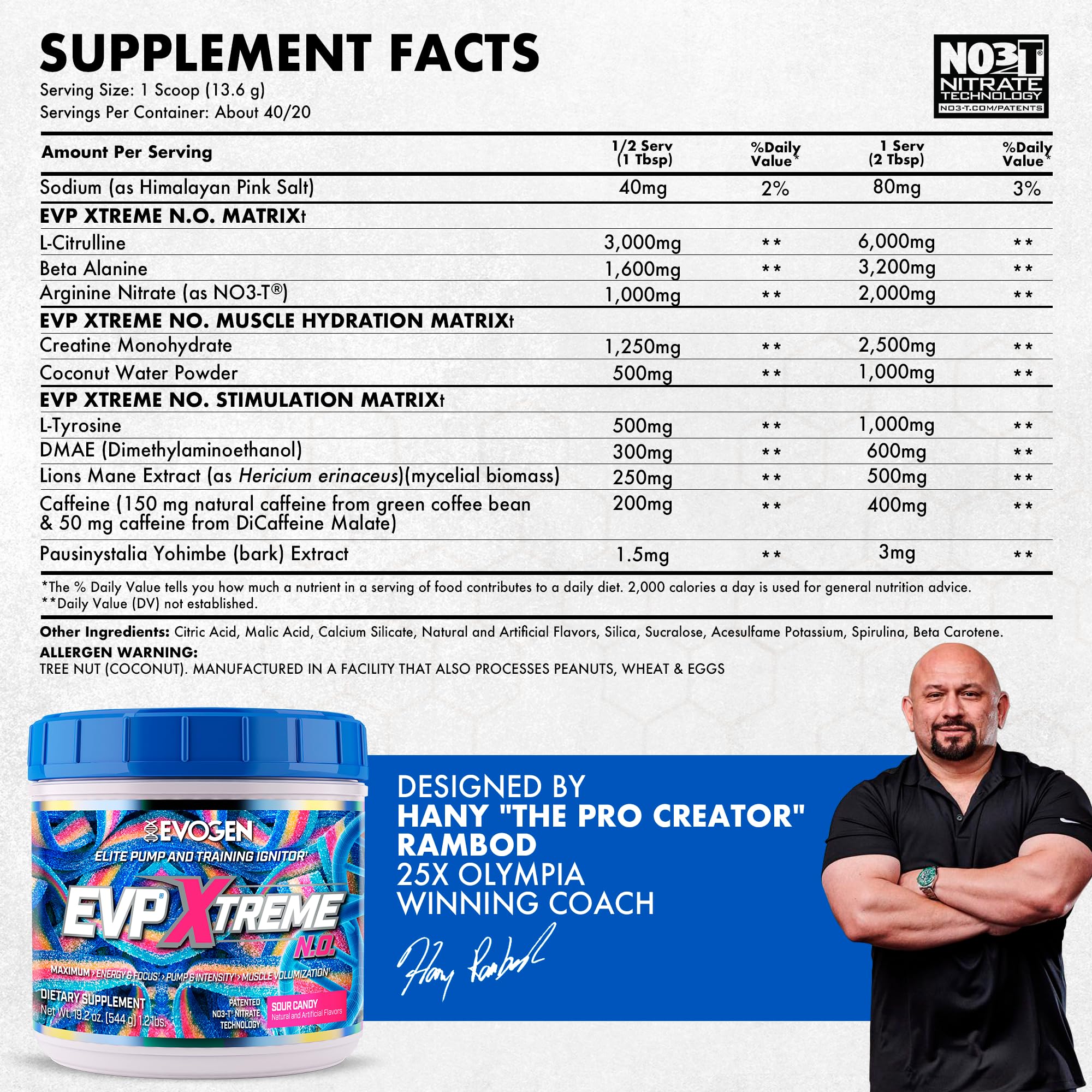 Evogen EVP Xtreme NO label close-up highlighting nitric oxide support.