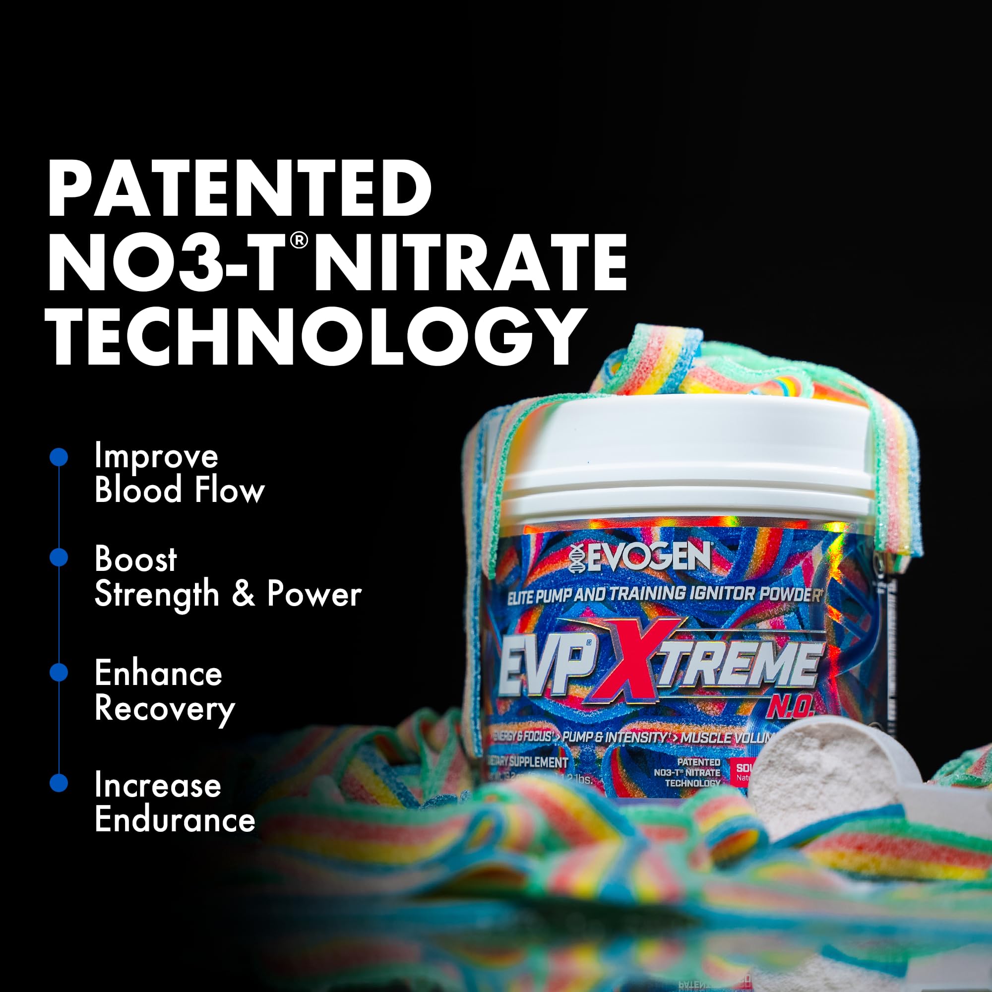 Evogen EVP Xtreme NO scoop with powder for pre-workout energy.