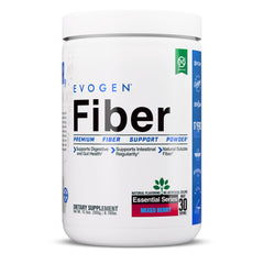 Evogen Fiber bottle and scoop show easy mixability for daily digestion support.