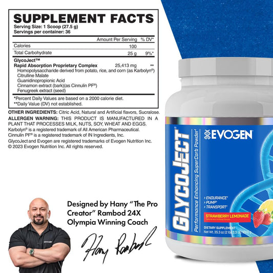 Evogen GlycoJect preworkout scoop ready for fueling workouts.