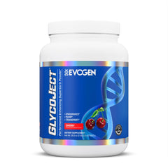 Evogen GlycoJect tub front view highlighting fast energy for workouts
