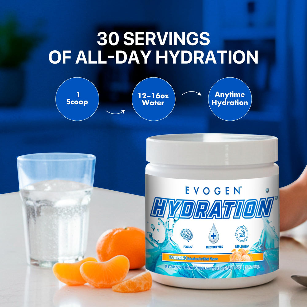 Evogen Hydration electrolyte blend close-up highlighting minerals for hydration balance